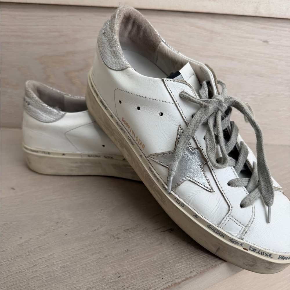 Women's golden goose sneakers Hi Star with star and metallic silver heel